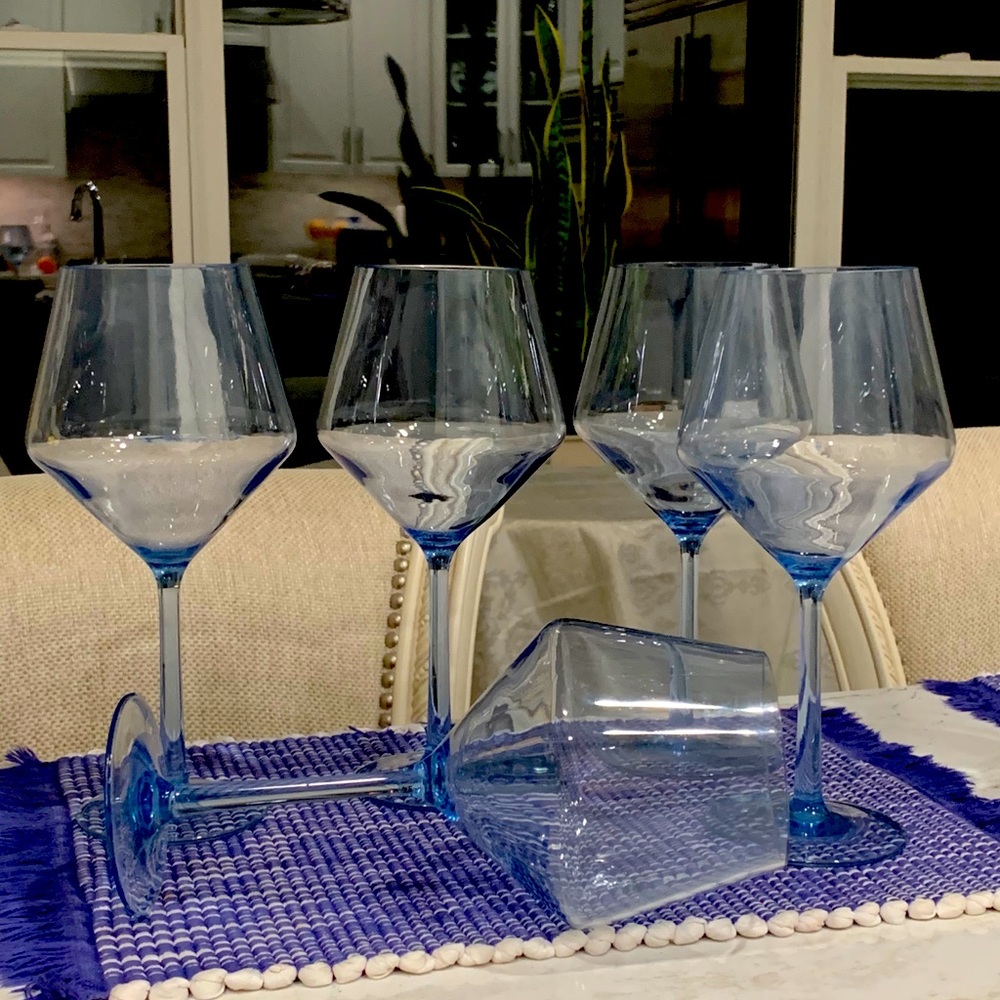 Pottery Barn Clear Blue Acrylic Wine Glasses